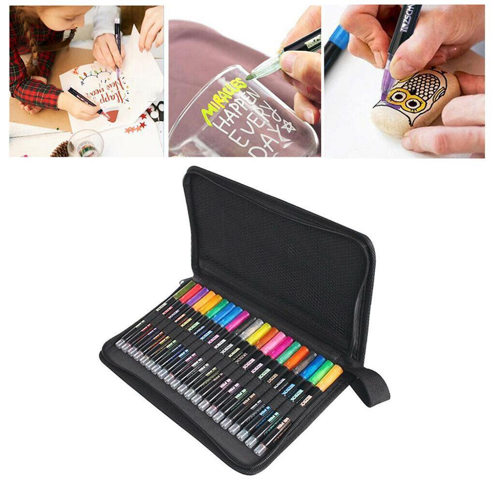 21pcs Metallic Pen Double Line Pen Set Metallic Color Highlighter Marker Pen Doubledraw Doubleline Marker Outline Marker