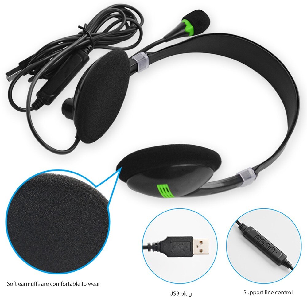 Słuchawki przewodowe zestaw słuchawkowy na USB HD połączenie głosowe anty hałas regulowany z mikrofonem miękki Earpad lekki na PC Laptop Competer