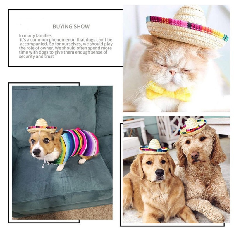 Mini kæledyr hunde stråhat sombrero kat solhat strand fest stråhatte katte udenlandske parasol justerbare vævede hatte