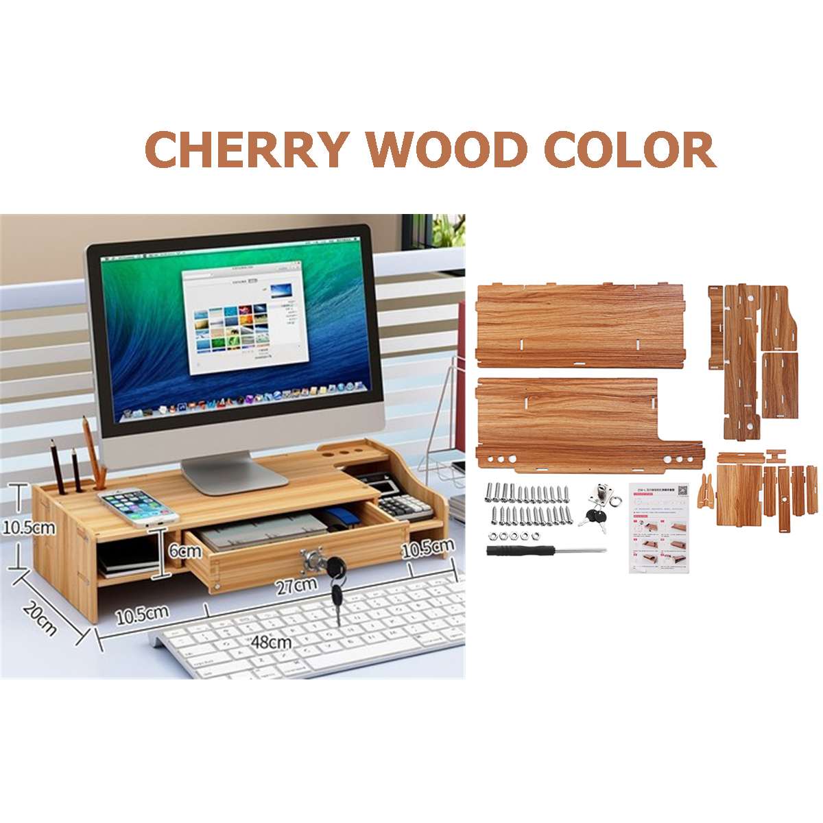 Półka stojak na laptopa uchwyt na drewno monitor biurkowy stojak na ekran komputera półka na półkę cokół mocna podstawka robić laptopa uchwyt biurkowy: z08 wiśnia wood