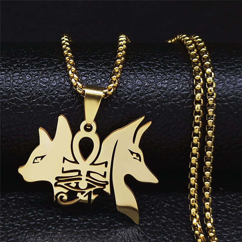 Stainless Steel Egyptian Eyes Chain Necklaces Men Statement Mythology Eye of Ra Horus Symbol Necklace Jewelry bijoux femme N4540: Imitation Rhodium Plated