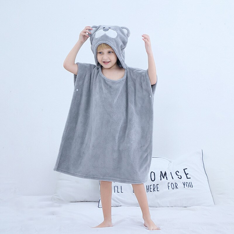 Toalla de baño con capucha de terciopelo Coral para el cuidado del bebé, mantas de animales para niños pequeños, Poncho, toallas, cosas, bonita Toalla de baño con capucha, paño de baño: Gray bear