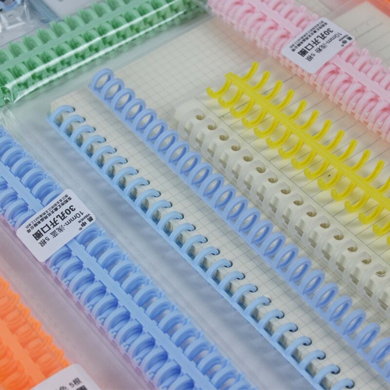 5Pcs 30 Holes Book Ring Loose Leaf Binder Spiral Rings Binding Coil Spines Plastic Notebook Binder Spiral Coils for DIY