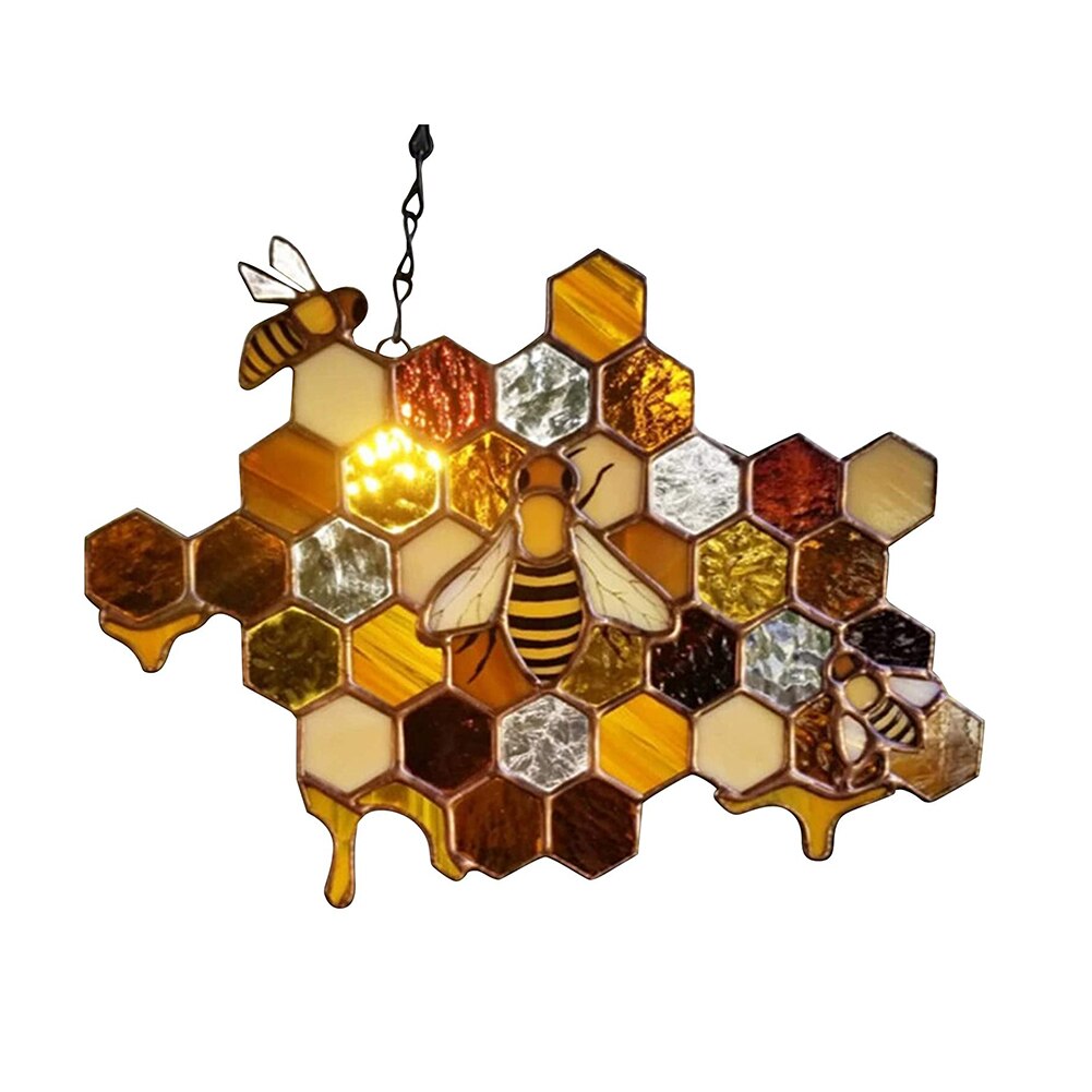 Wasp Bee Pendant Handmade Mosaic Honeycomb Honey Bee Hanging Art Crafts Garden Window Decorations Mothers Day: 15X20CM