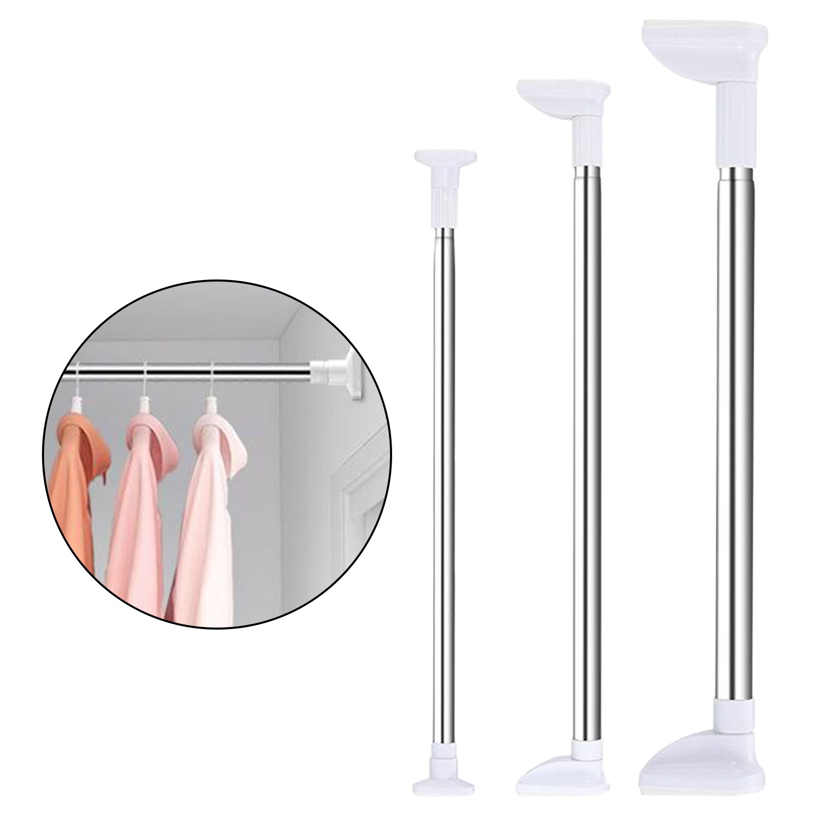 Tension Curtain Rod Adjustable Rail Pole Net Rods Anti-Slip Steel 50-160cm