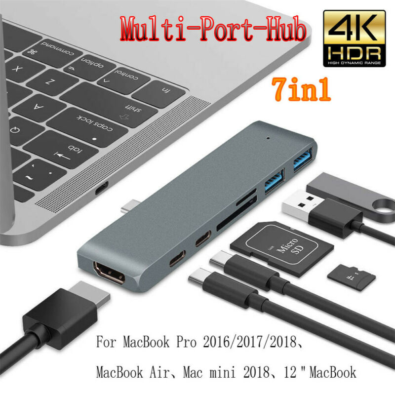 plus récent utilitaire 7in1 Type C USB C double adaptateur 3.1 port TF lecteur de carte 4K HDMI pour MacBook Pro