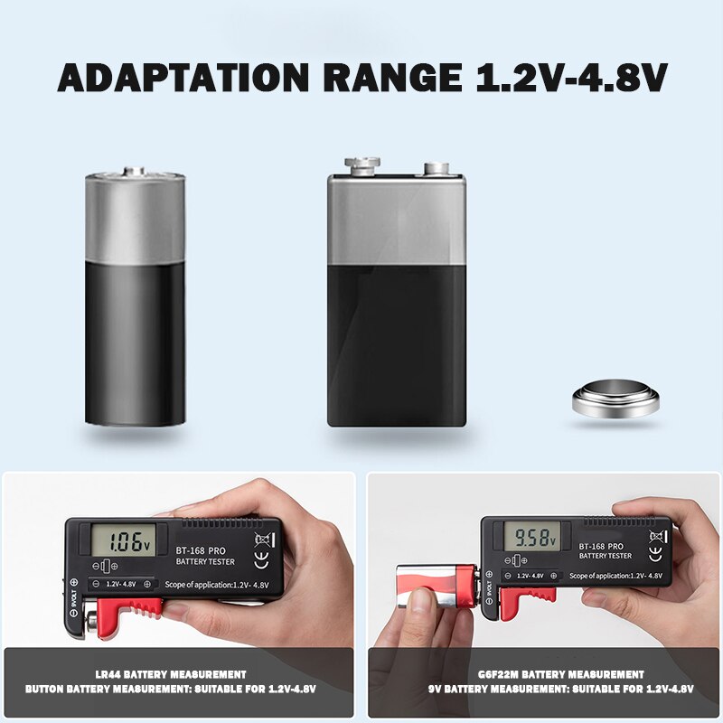 Tester Batterie Digitale BT-168 – Indicatore Di Capacità Per AA, AAA, C, D, 9V E Pile A Bottone (Nessuna Alimentazione Necessaria)