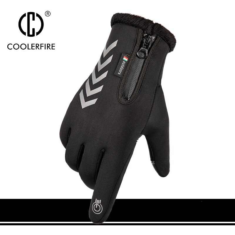 Mannen Handschoenen Winter Nacht Reflecterende Strip Touchscreen Waterdicht Anti-Slip Handschoenen Voor Fietsen Skiën Winddicht Pluis Warme ST078