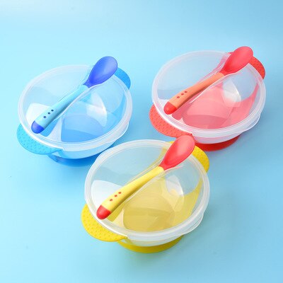 3set Temperature Sensing Feeding Spoon Child Tableware Food Bowl Learning Dishes Plate Suction Cup Baby Dinnerware Set
