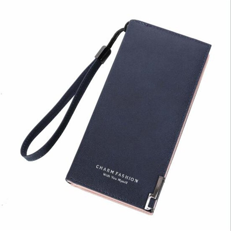 Women Wallets Dull Polish Leather Wallet Double Zipper Day Clutch Purse Wristlet Portefeuille Handbags Carteira Feminina: dark blue-1