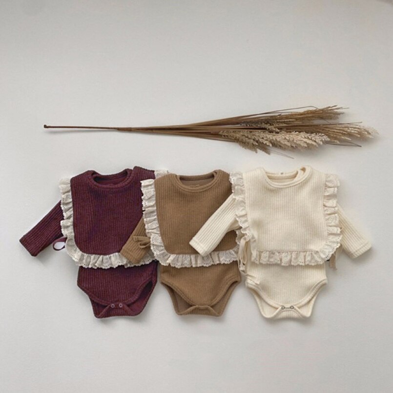 Korea Stijl Baby Meisjes Kant Slabbetjes Kids Jongen Speeksel Handdoek Zachte Warme Wafel Gebreide Prinses Vest Herfst Baby Dikker Vest