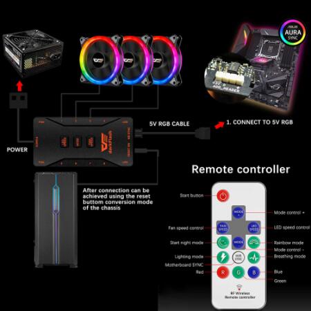 Aigo DR12 PRO Computer PC Case Fan RGB Adjust LED Fan Speed 120mm Quiet Remote AURA SYNC Computer Cooler Cooling RGB Case Fans