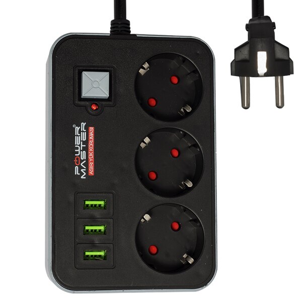 POWERMASTER PM-17564 3 USB uscita pc SET 1.8 metri cablato corrente protetta prbeyz 10A-2500 WATT