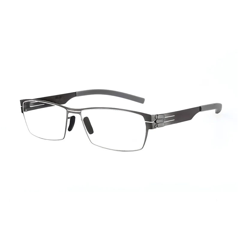 Germany Brand Berlin Screwless Eyeglasses Men Women Lightweight Optical Glasses Frame with Clip-on Polarized Sunglasses: Grey