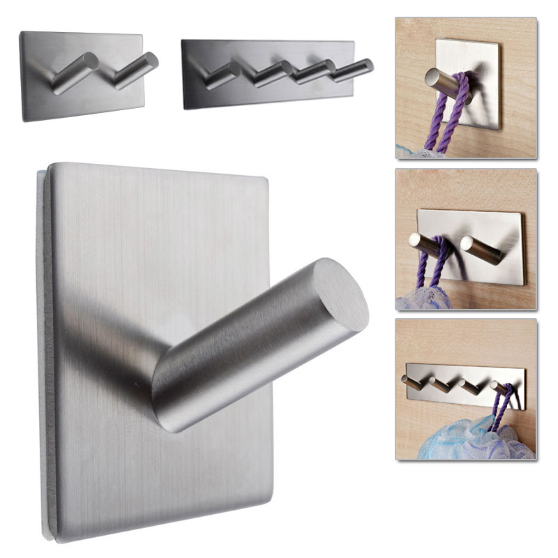 Gancho autoadhesivo de acero inoxidable con 1/2/4 ganchos para llaves, Soporte para Baño, cocina, montaje en pared, ganchos multiusos E2S