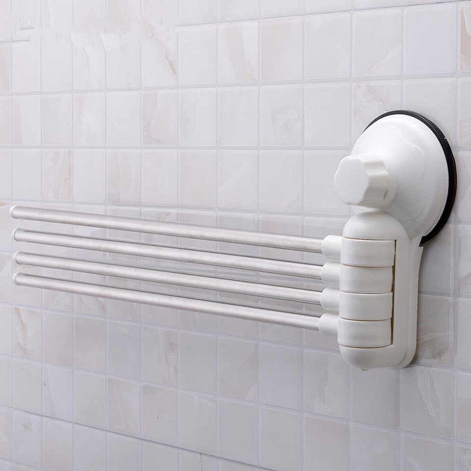 Home Storage Four Poles Stainless Steel Wall Mounted Rotating Towel Bar Storage Rack Bath Holder Shelf Bathroom Organizer