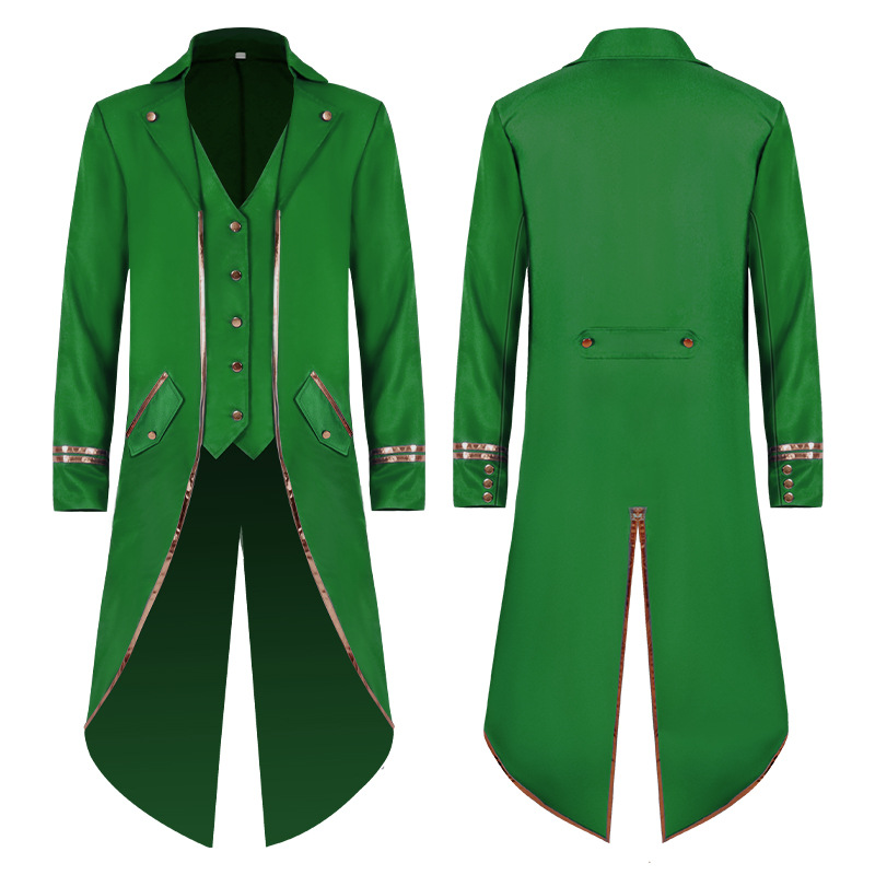 Men's Steampunk Victorian Jacket Gothic Medieval Vintage Tuxedo Mid-Length Phnom Penh Cosplay Costume Trench Coat Jacket: XXXL / green