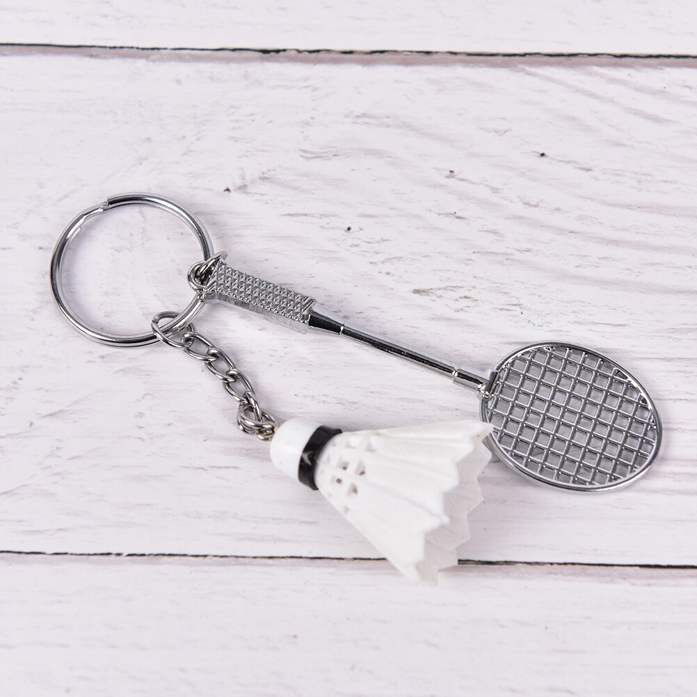 Mini Badminton Racket Ballen Sport Sleutelhanger Hanger 3D Keyfob Sleutelhanger Houder Ring: WHITE