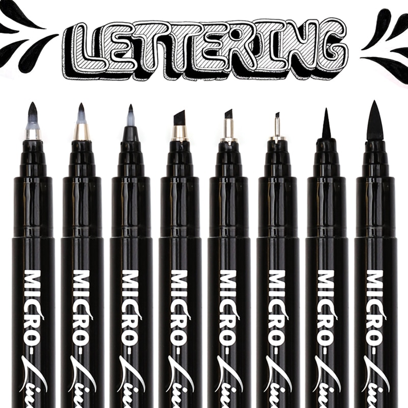 Stylos de calligraphie et de dessin à la main, 8 pièces, ligne de dessin, imperméable, marqueurs de croquis, pour artistique