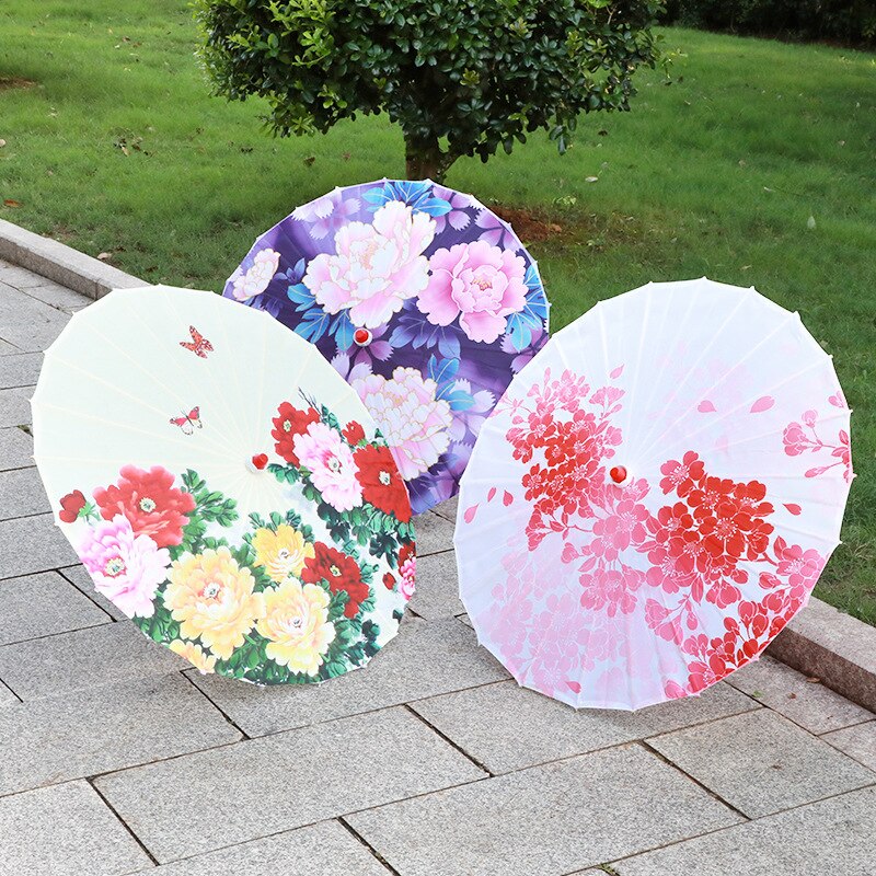 Paraguas de seda Retro para mujer, sombrilla de estilo chino de papel de aceite, de baile antiguo, paraguas decorativo artesanal, paraguas de mango de madera