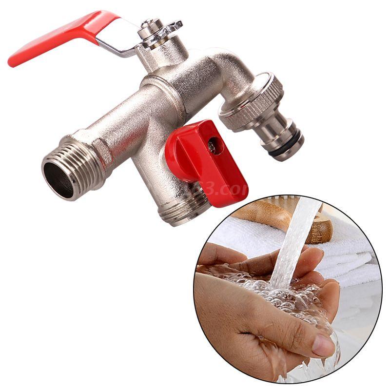 90 Degree Double Valve Water Tap Durable Brass Manual Adjust Faucet for Home Outdoor Garden Tools