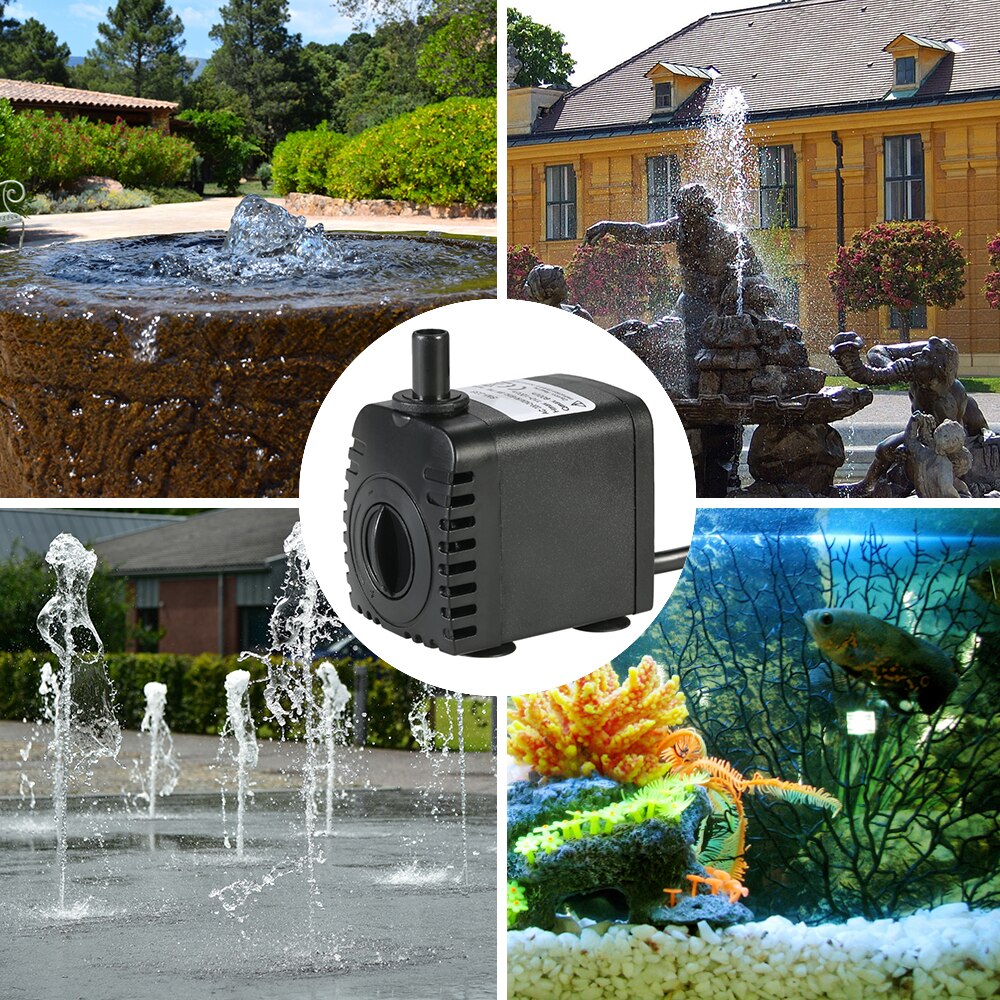 6W 8W Submersible Water Pump for Aquarium Tabletop Fountains Pond Water Gardens Hydroponic Systems with 2 Nozzles AC220-240V