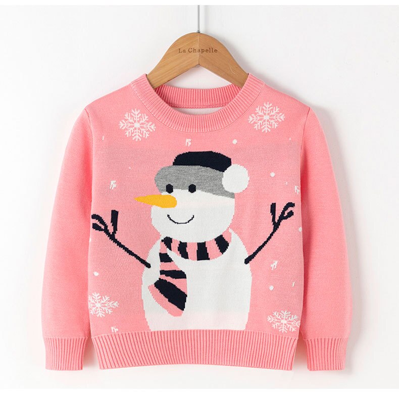 Snowman Pattern Girls Sweater 2 3 4 5 6 Year Old Baby Toddler Children Knitting Tops Clothes Fall Winter Christmas Kids Pullover: Pink / 2T
