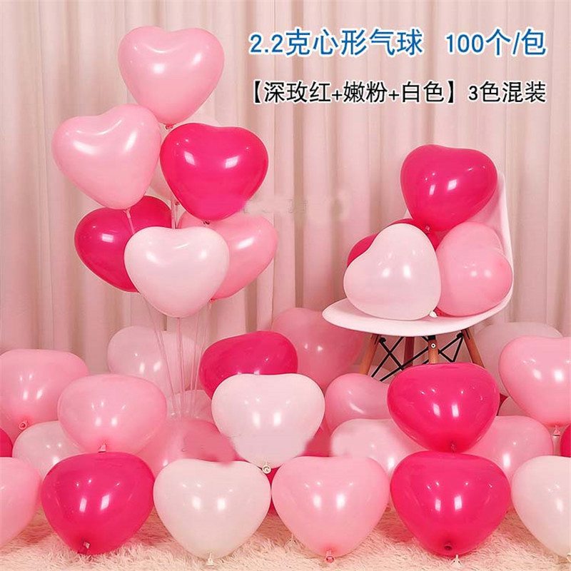 100 stk romantiske hjerteformede balloner bryllupsfest romantisk baloon fødselsdagsdekoration: Rose rød lyserød hvid