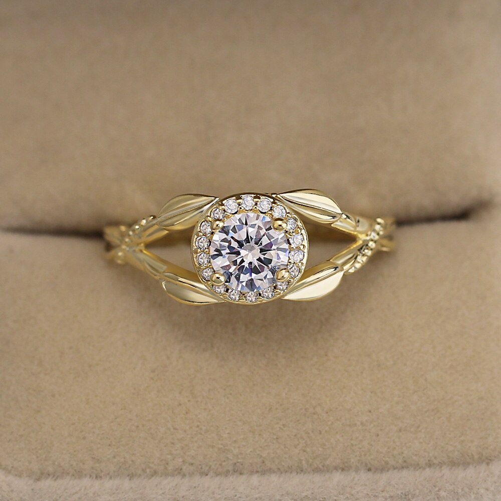 Huitan Braut Ring Für Frauen golden Blatt Mit kubisch Zirkon Schmuck Ring Hochzeit Engagement Ring Für Damen