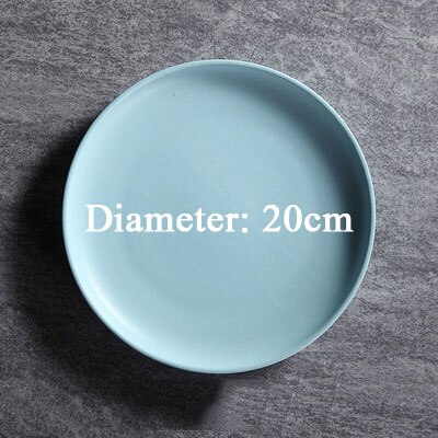 Shooting Photography Food Tableware Solid Color Ceramic Plates Simple & creativity Beef Plate Round Dessert Dish Salad Dishes: Light Blue 20cm