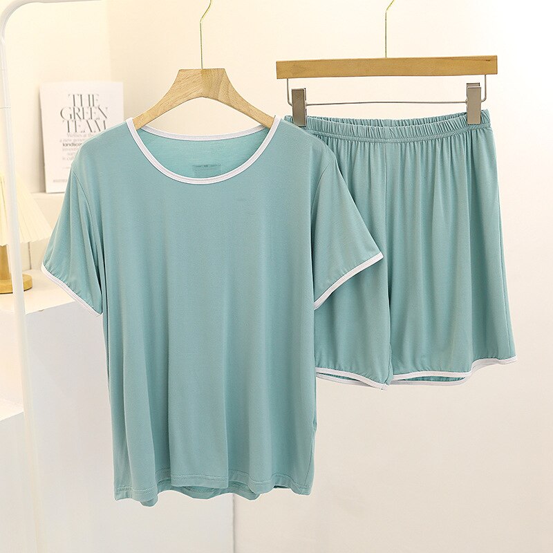 Pliktea – pyjama d'été pour femmes, tenue de maison avec short, vêtements de nuit, haut: BLEU CIEL