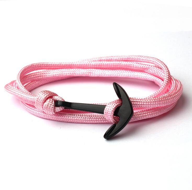 Kotwica bransoletki mężczyźni Double strand Nautical Survival Rope bransoletka Paracord kobiety czarna klamra sportowa ze stali nierdzewnej: Pink rope