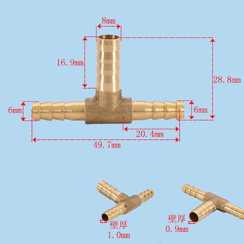 Brass Pagoda Barb Pipe Fittings Equal / Variable Diameter 3 Way T-type 4mm 5mm 6mm 8mm 10mm 12mm 14mm 16mm Oil / Water / Gas: OD 6-8-6