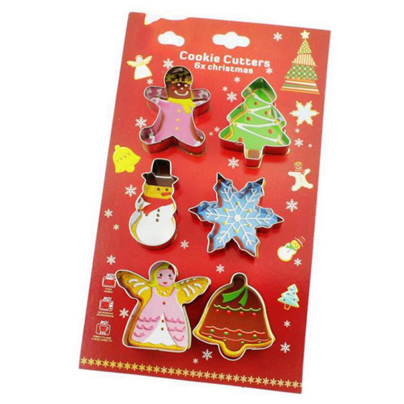 6pcs Christmas Cookie Cutters 3D Stainless Steel Snowflake Santa Claus Cake Biscuit Mould Cake Cookie DIY Baking Decorating Tool