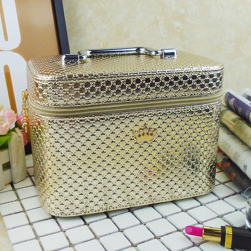 Cosmetic Bag Women Noble Crown Large Capacity Makeup Organizer Portable Brush Storage Case ZF9531: Gold Small Size