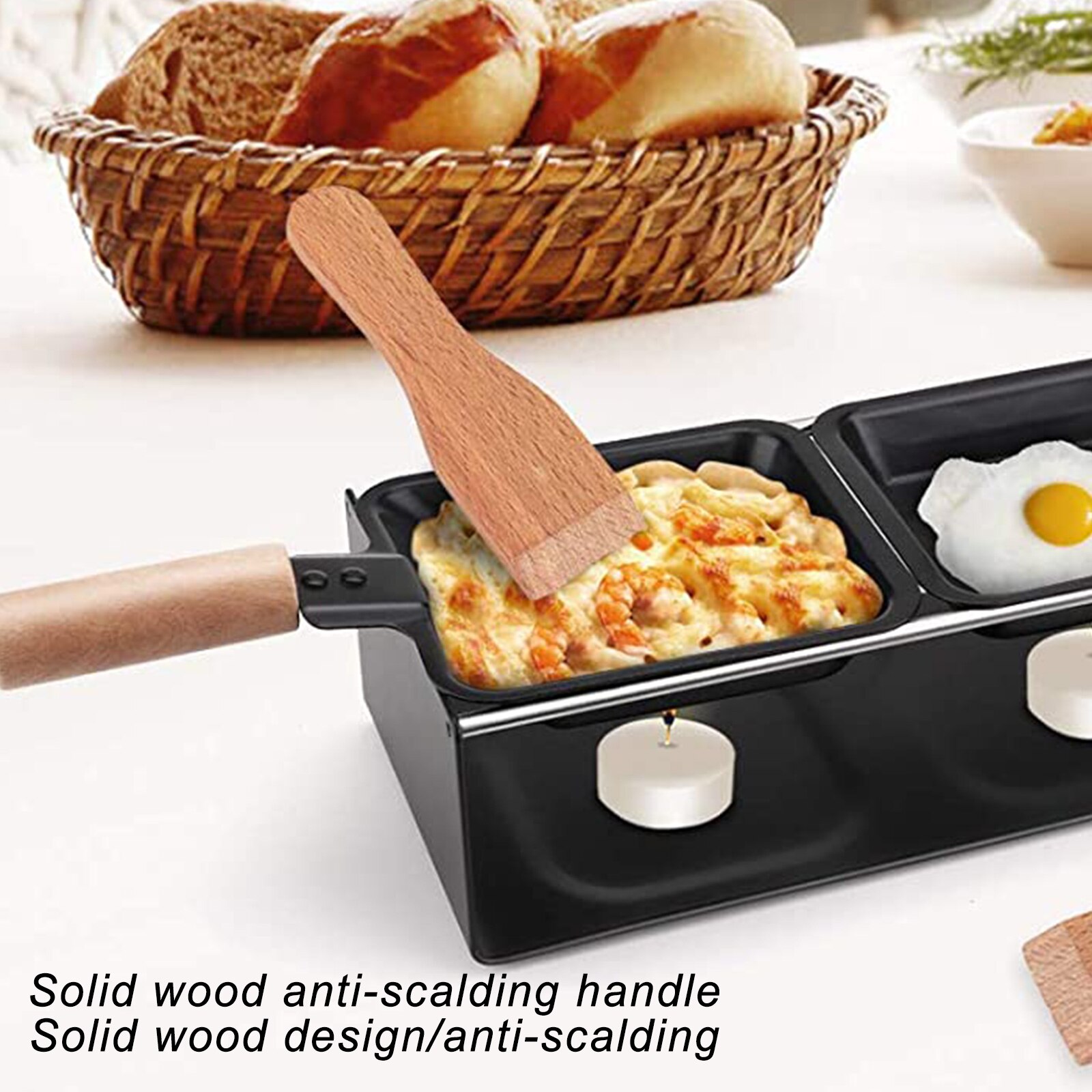 Cheese Melter Raclette Grill Nonstick Raclette Grill Set Mini Cheese Melting Pan with Wooden Handle Oven Grill Plate Accessories