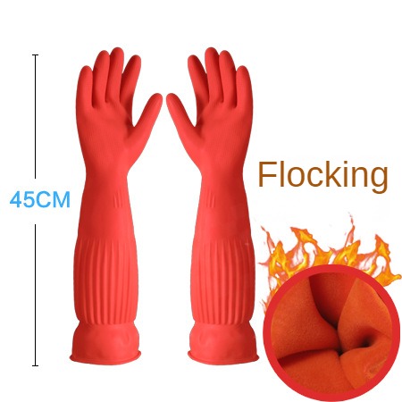 Guantes para lavar platos de látex de 45cm de largo con tendones de vaca engrosados y guantes de goma extendidos, pegamento para limpieza de ropa de 38cm de largo para invierno: Negro / M