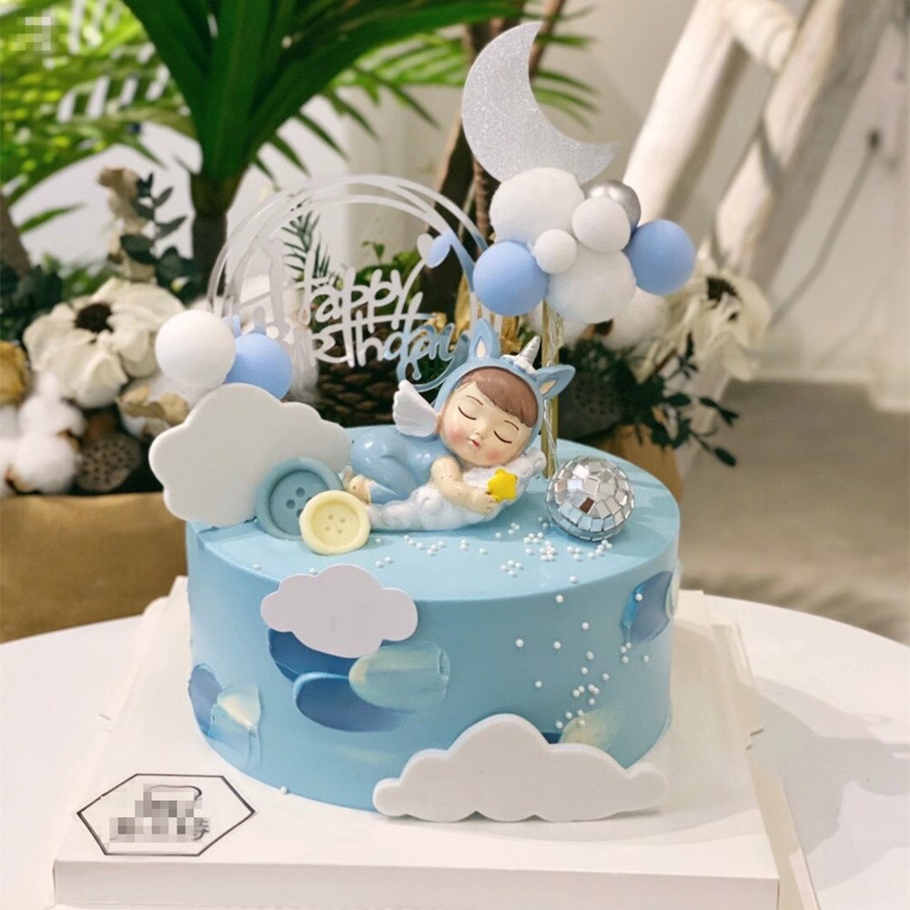 Sckday Cloud Cake Topper Gelukkig Verjaardagstaart Vlag Bruiloft Dessert Tafel Cake Topper Decoratie Baby Shower Taart Decoratie 6Pack