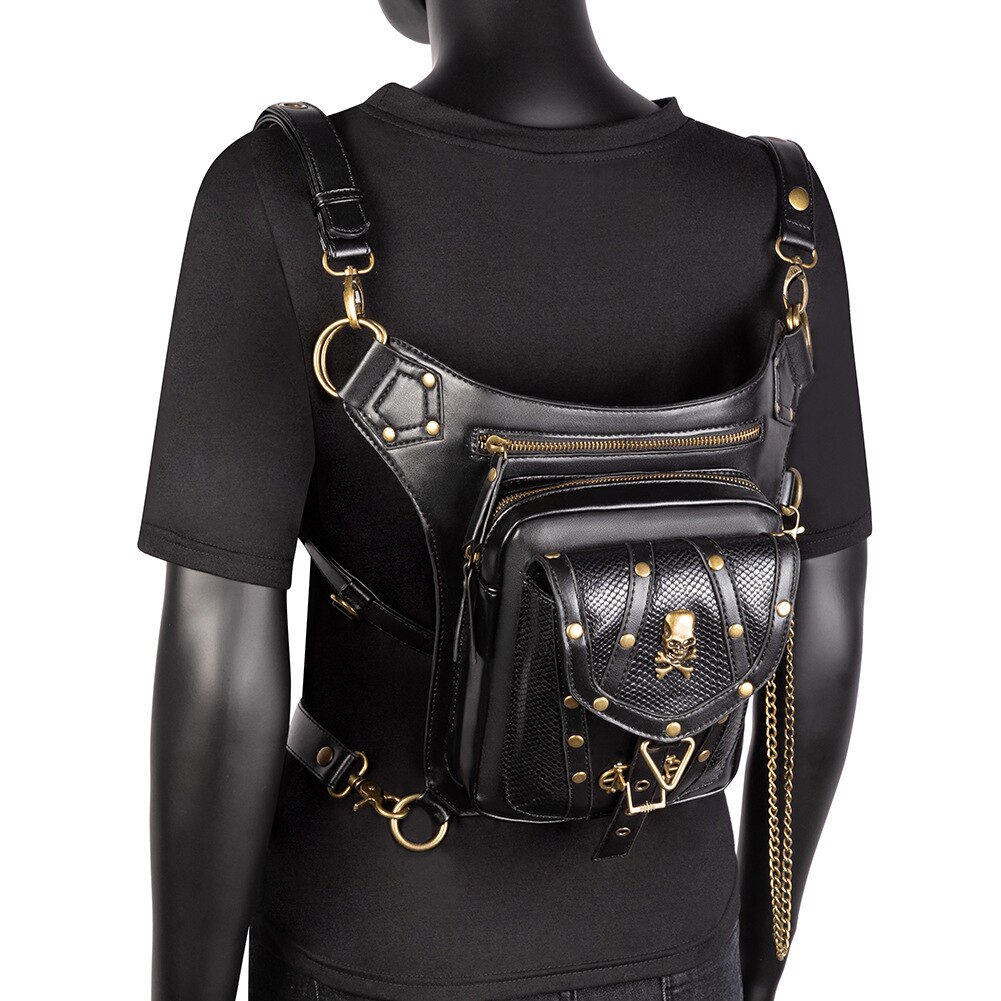 punk głaz kobiety talia torba Steampunk nity czaszka portmonetka Crossbody ramię motocykl upuszczać noga pasek torba biodro chmiel ulica sakiewka Pakiet