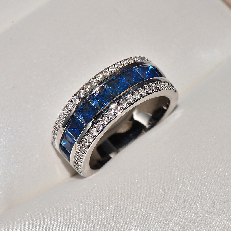 Micro bleu Royal de luxe CZ pavé bagues de mariage de fiançailles pour les femmes en acier inoxydable coloré cristal cubique zircone fille bijoux