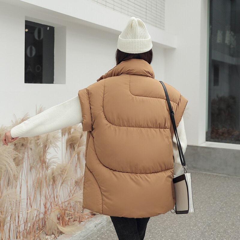 Lingwave grote maten herfst winter vest dames gilet losse mouwloze staande kraag jassen dikke warme vesten dames