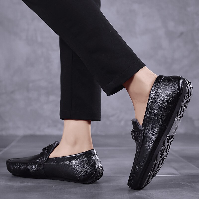 Fixsys læder mand loafers vinter varme sko – Grandado