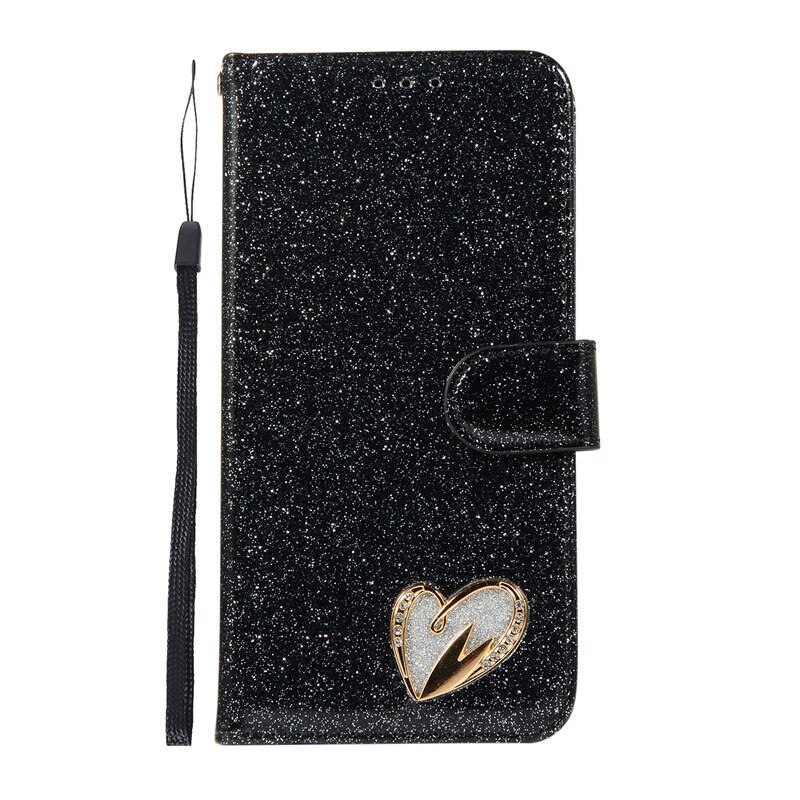 Love Jewell Case For Samsung Galaxy A50 A40 A70 A20E Glitter Bling Leather Flip Case For Samsung A 50 A30S 20E Phone Cover: For Samsung A70 / Black