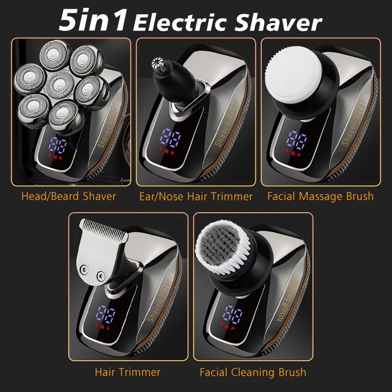 7D-Kopfrasierer für Männer, 5-in-1, elektrischer Herren-Kopfrasierer für Glatze, nass und trocken, wasserdichter Glatzenrasierer, Elektrorasierer für Männer
