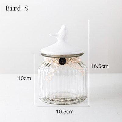 Suiker Blikjes Europese Glazen Snoep Opslag Jar Keramische Konijn Cover Crystal Opslagtank Decoratie Ornamenten Keuken Crystal Jar: Bird-S