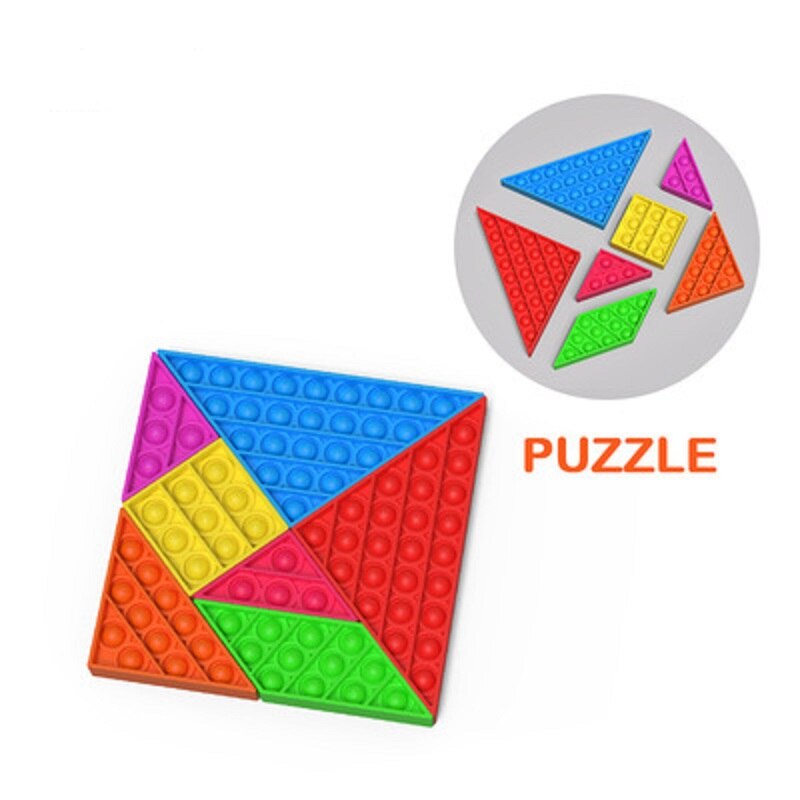 Fidget Push Pop Bubble Zintuiglijke Puzzel Kleur Tangram Splicing Speelgoed Regenboog Autisme Behoeften Stress Reliever Speelgoed Voor Childs Kids