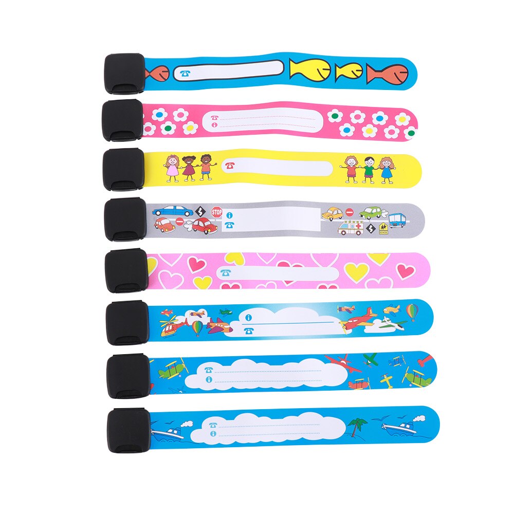 8Pcs/Lot Identity Kids Bracelet Waterproof Adjustable Safety ID Wristband for Children Travel Outdoor Anti-lost Wrist Strap: Default Title