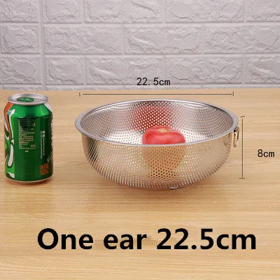 stainless steel round hole basket fruit drain rice Mesh Sifter Colander Strainer Sieve Rice Food Basket Cleaning Kitchen Clips: Red