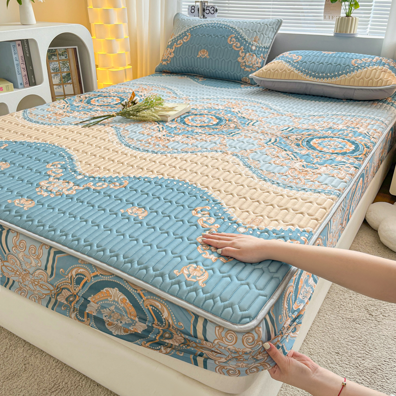 Zomermatrashoes Koel Aanvoelende Sprei Dikker Hoeslaken Met Elastische Band Huisbedhoes Cubre Colchón (Geen Kussensloop): Twin / Blauw