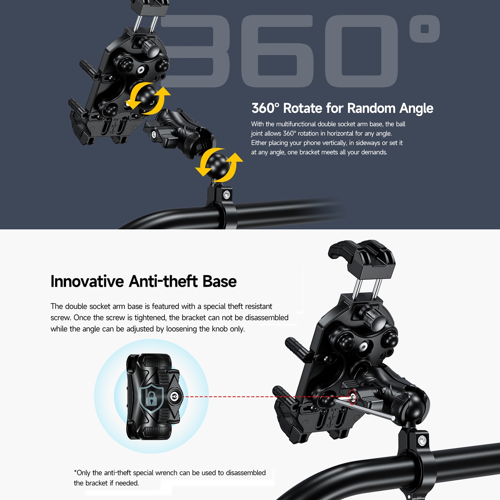 Ulefone Armor Mount Pro Universal Bicicleta Handle Phone Holder, Bicicleta Handle Holder